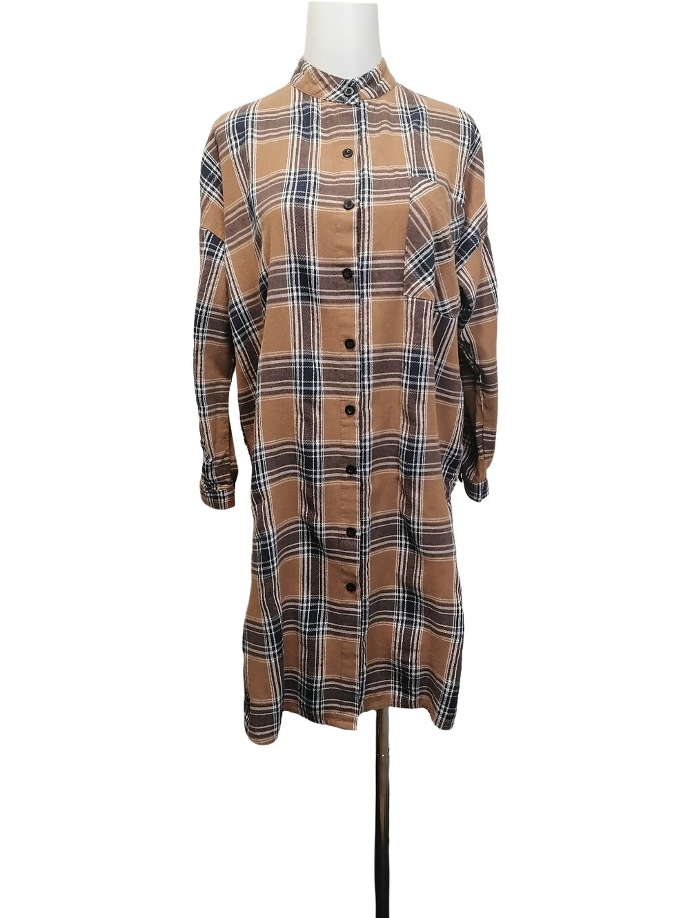 🐌🐌Plaid Button-Down Shirt Dress in Camel and Black